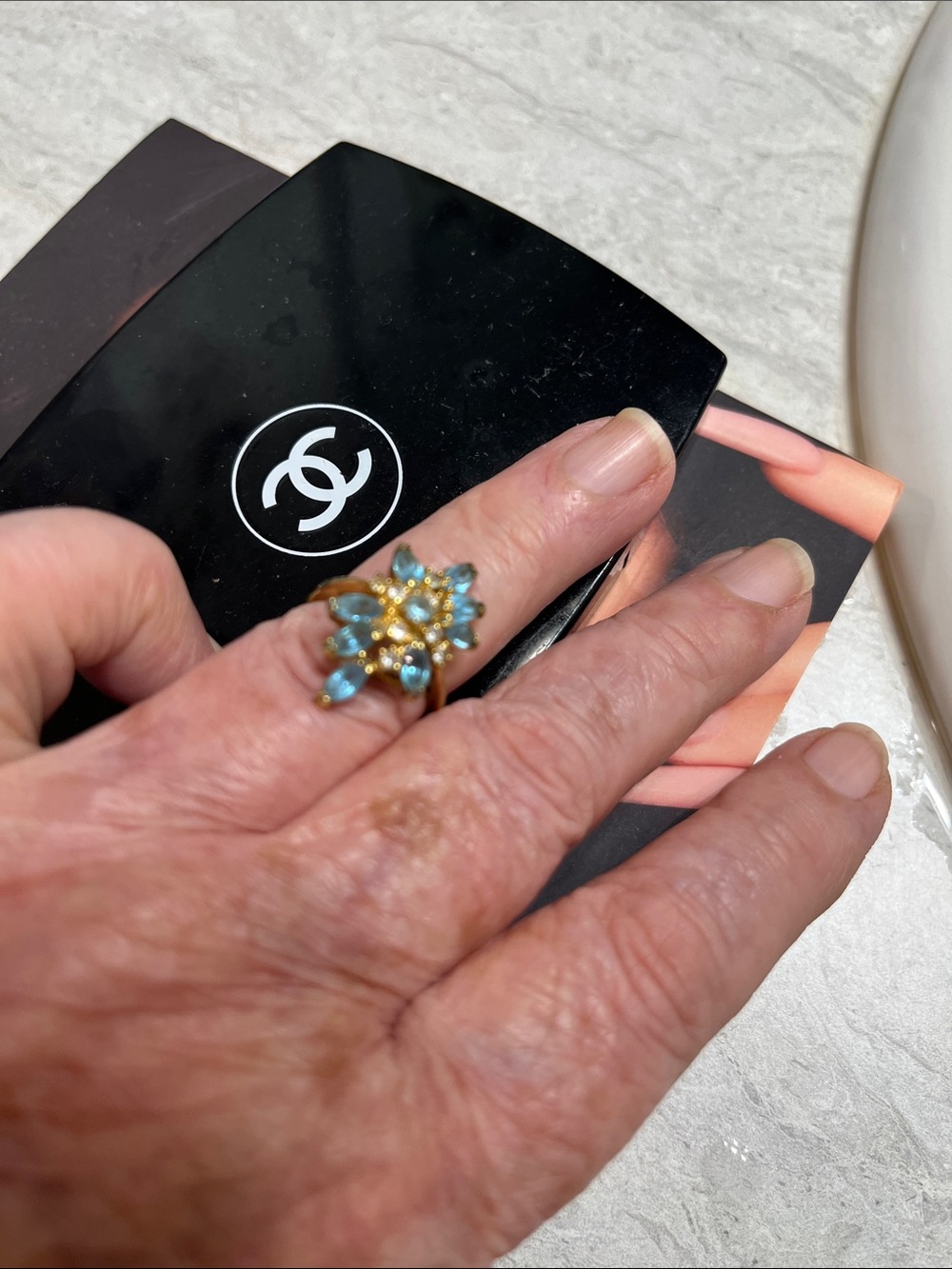 Gold Ring with Blue Flower Cluster
